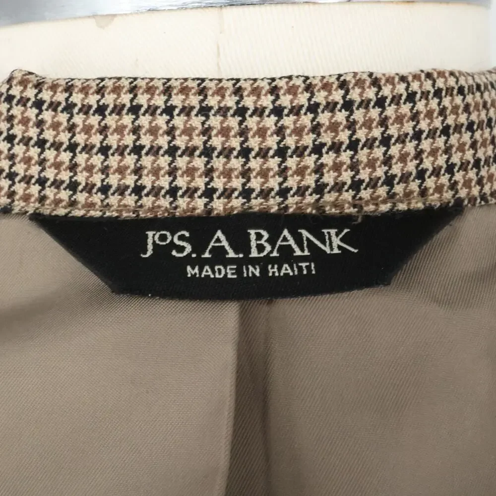 Jos A Bank Sport Coat Mens 46R Brown Houndstooth Plaid Wool Jacket Lined Blazer